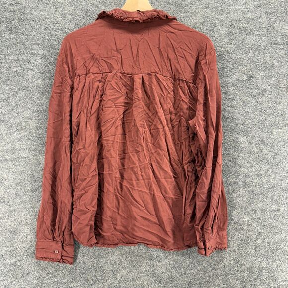 A New Approach Shirt Women 2XL Brown Button Up Collared Long Sleeve Rayon Casual - Picture 2 of 7